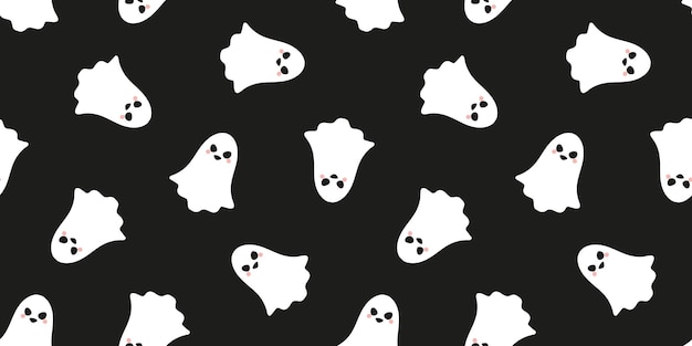 Seamless banner with cute ghosts. Halloween seamless pattern