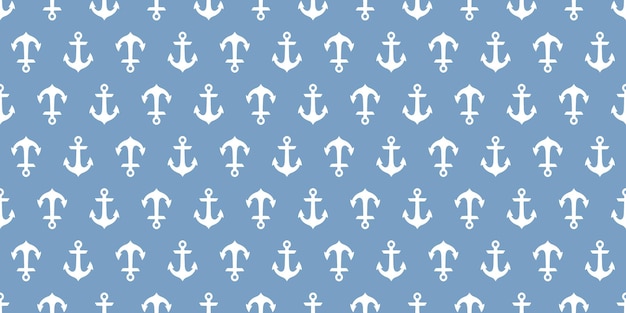 Seamless banner with white anchors and blue background. Cute and childish design for fabric.