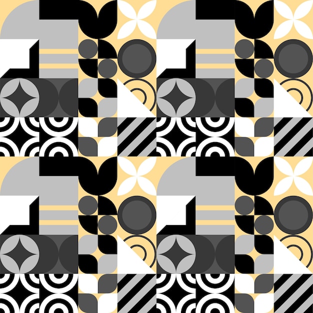 Seamless Bauhaus Abstract vector background. Retro geometric pattern. Simple shapes mosaic.