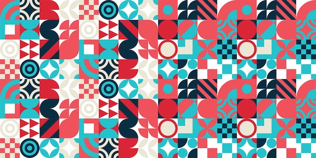 Seamless Bauhaus Abstract vector background. Retro geometric pattern. Simple shapes mosaic.