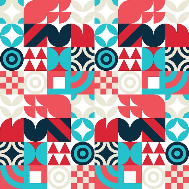 Seamless Bauhaus Abstract vector background. Retro geometric pattern. Simple shapes mosaic.