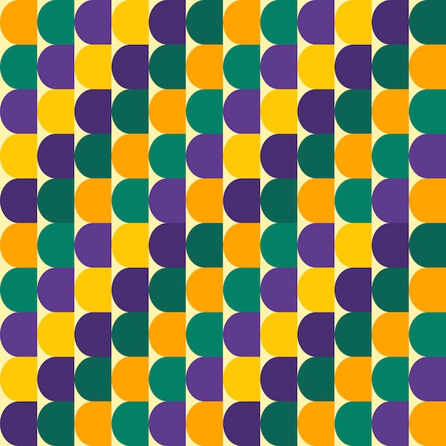 Seamless bauhaus vector minimalistic bright pattern with yellow and purple semi half circle on white