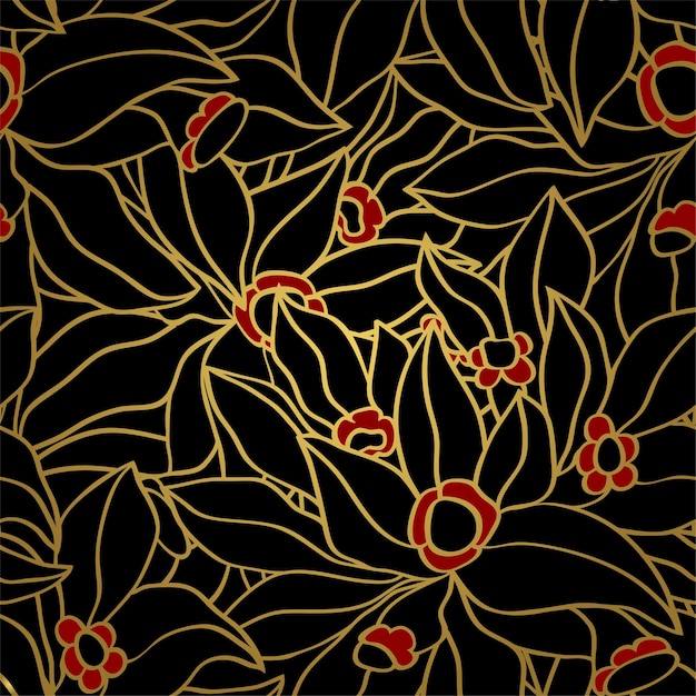 Seamless black background with flowers. Vector floral pattern.