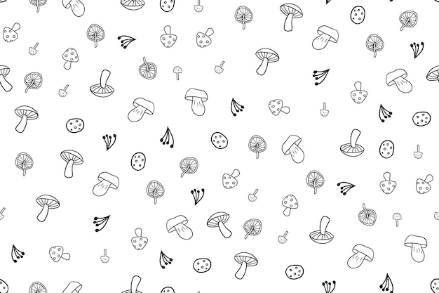 Seamless black and white pattern with mushrooms