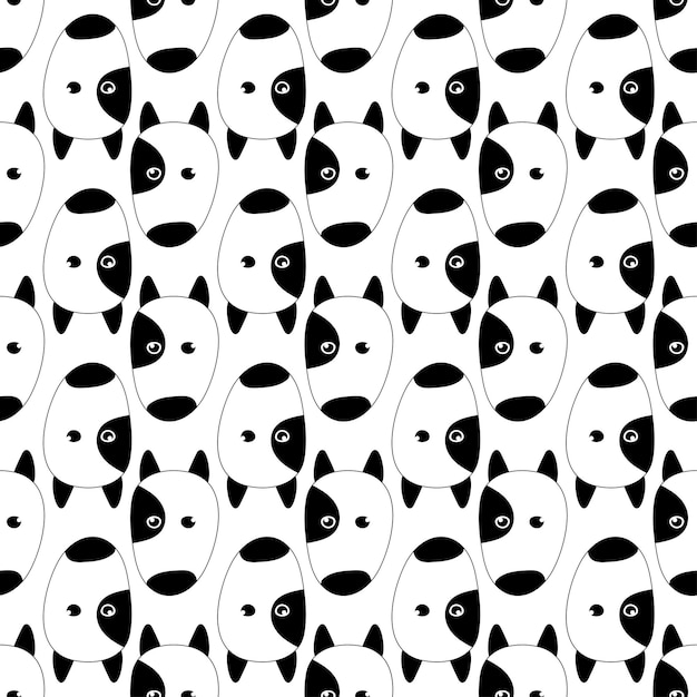 Seamless black and white vector pattern with cute hand drawn dog in doodle style Isolated on white background