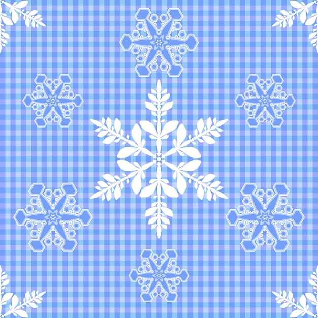 Seamless blue background in a cage with white snowflakes