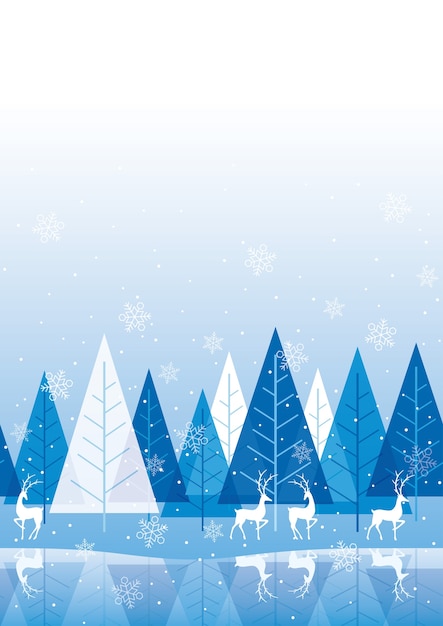 Seamless Blue Winter Forest Background With Text Space. Horizontally Repeatable.