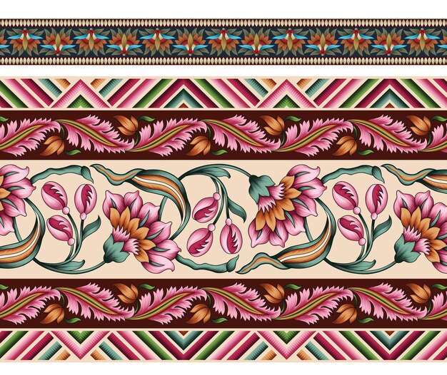 Vector seamless border ornamental ethnic geometric floral leaf pattern design card wallpaper