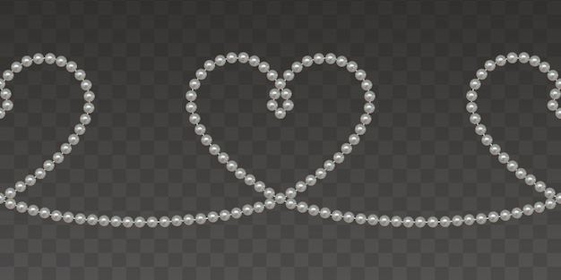 seamless border with beads. hearts with pearls for wedding and valentine's day decorations