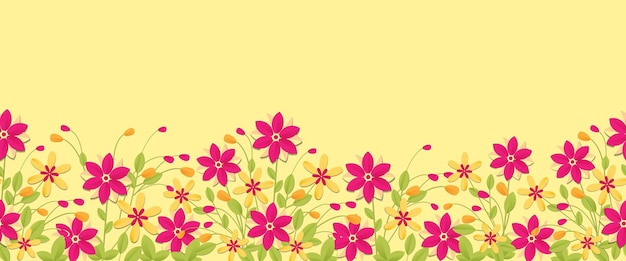 Seamless border with flowers in paper cut style