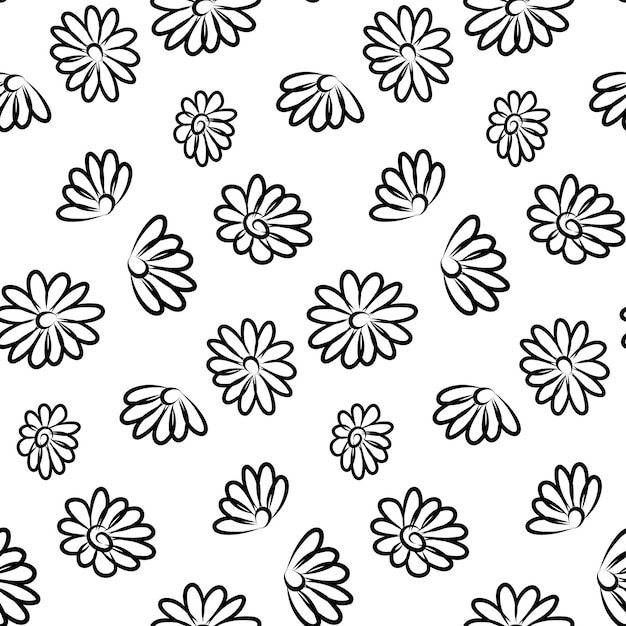 Seamless botanical pattern with chamomile flowers on white Wrapping paper with daisy Coloring