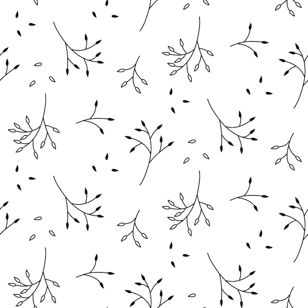 Seamless botanical pattern with hand drawn branches and leaves on white Wrapping paper