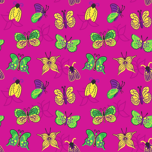 Seamless bright pattern with butterflies and moths