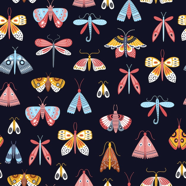 Seamless butterflies pattern in Scandinavian style.