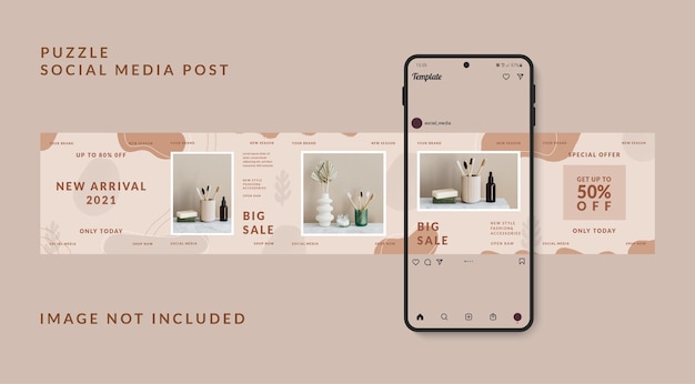 Seamless carousel puzzle social media post template