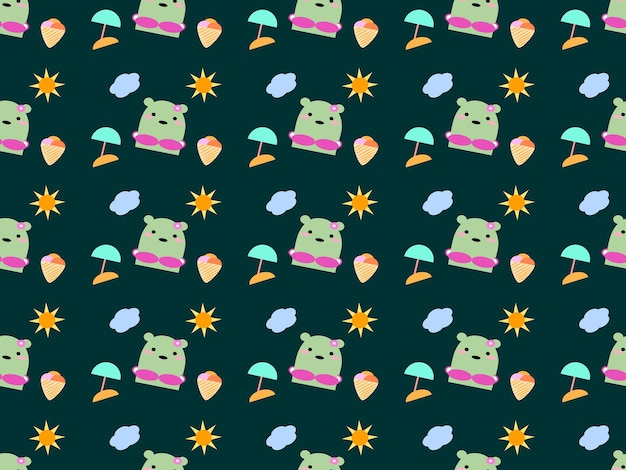 seamless cartoon bear pattern on green background