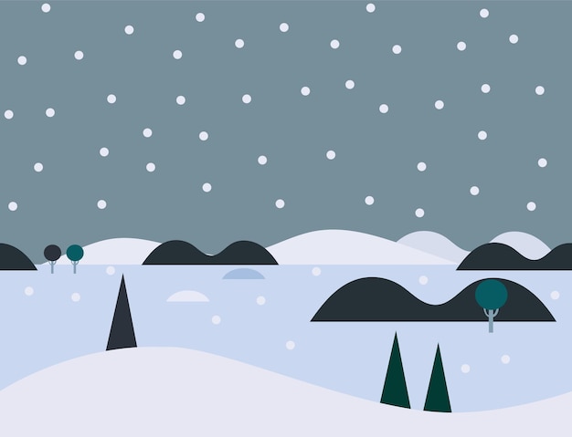 Seamless Cartoon Nature Snowy Landscape, Flat Vector Illustration