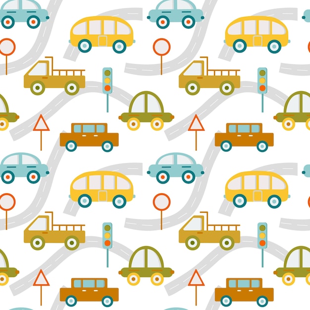 Seamless childish pattern with cars texture fabric