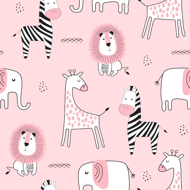 Seamless childish pattern with cute animals