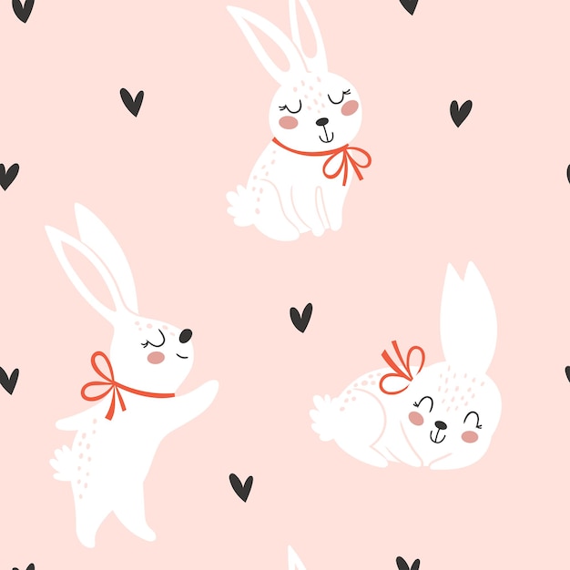 Seamless childish pattern with cute bunny Creative kids texture for fabric wrapping textile