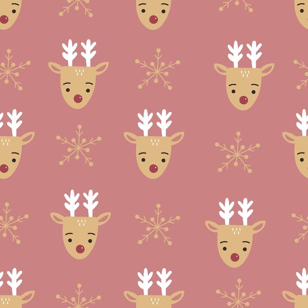 Seamless childish pattern with cute deer and snowflakes Creative kids texture for fabric wrapping textile wallpaper apparel Vector illustration in Scandinavian style