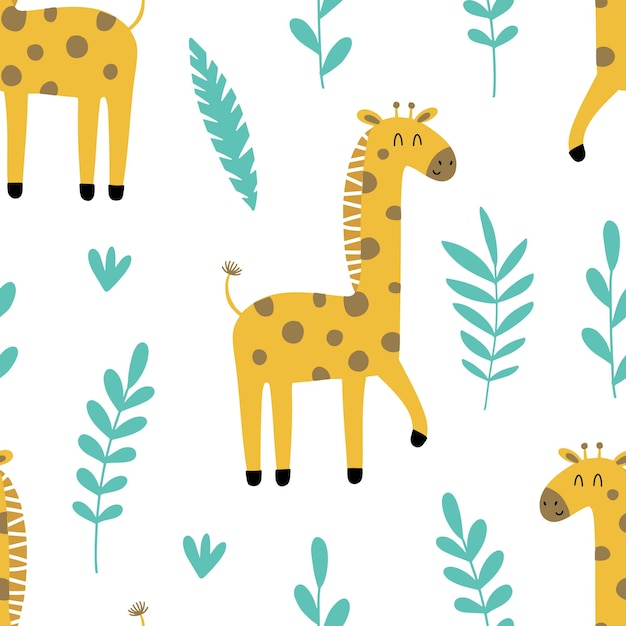 Seamless childish pattern with cute giraffe Creative childlike texture for fabric wrapping textile wallpaper clothing Vector illustration