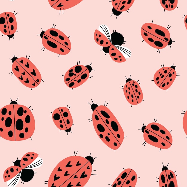 Seamless childish pattern with ladybirds in cartoon style Perfect for wallpaper fabric texture wr