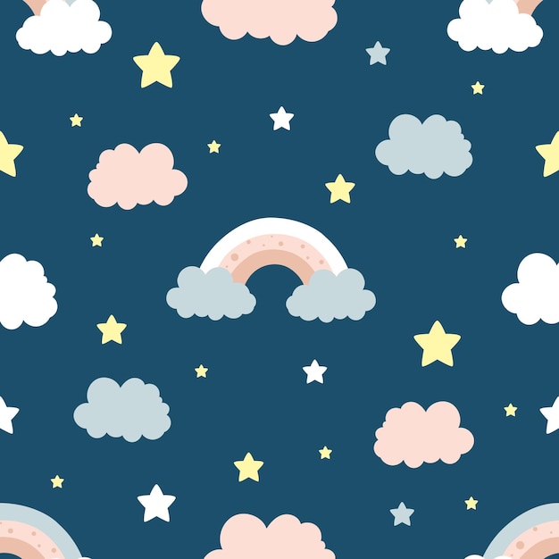 Seamless children pattern with clouds moon and stars Creative kids texture for fabric wrapping textile