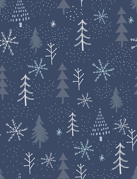 Seamless Christmas background with Christmas tree and snowflake