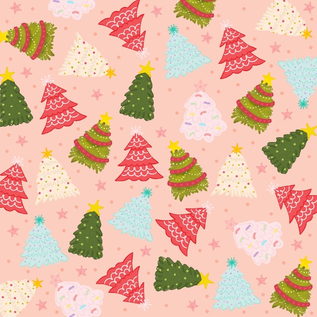 Seamless Christmas background with decorative Christmas trees