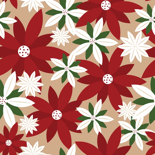 Seamless christmas background with poinsettia 