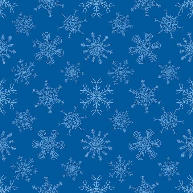 Seamless Christmas blue pattern with drawn snowflakes