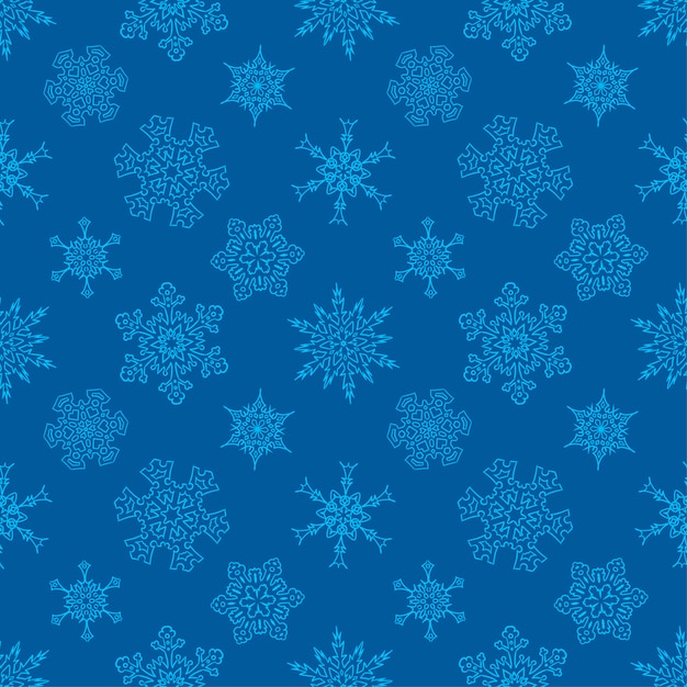 Seamless Christmas blue pattern with drawn snowflakes