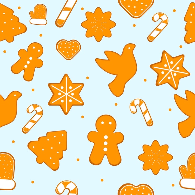 Seamless Christmas gingerbread pattern on light background Vector illustration