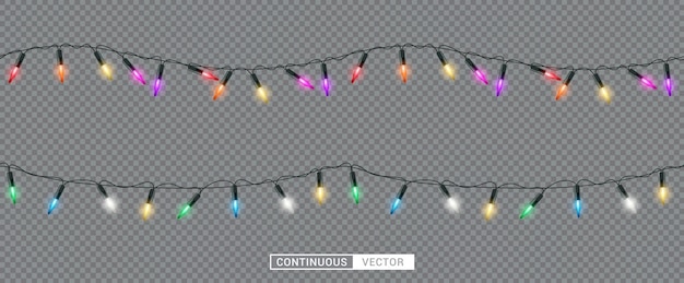 Seamless christmas lights set vector design. Christmas sparkling garland collection with colorful