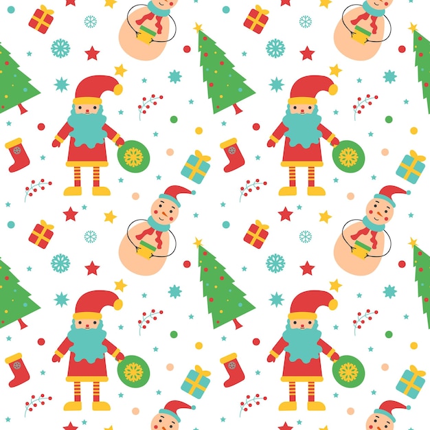 Seamless Christmas and New Year pattern Snowman elf and decor Wrapping paper textiles