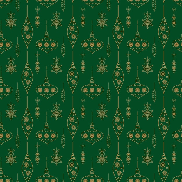 Seamless Christmas pattern with Christmas tree accessories snowflakes Christmas accessories Vector illustration