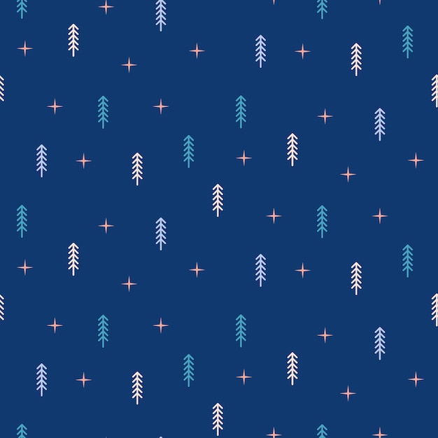 Seamless Christmas pattern with Christmas trees and stars