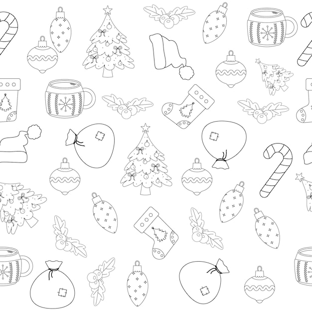 Seamless Christmas pattern with decoration sketch Vector illustration