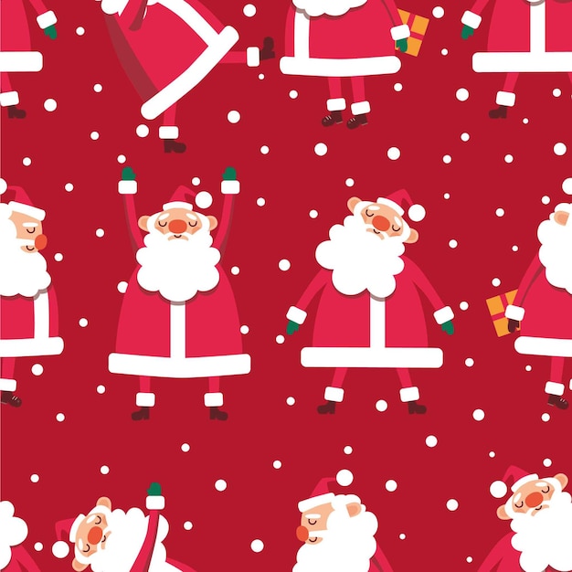 seamless christmas pattern with santas and snowflakes on red background vector illustration