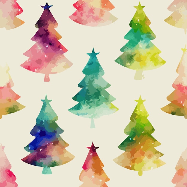 Seamless christmas tree decoration watercolor tree endless pattern Multicolor