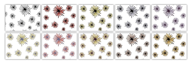 Seamless chrysanthemum flower pattern ink drawing, in different colors