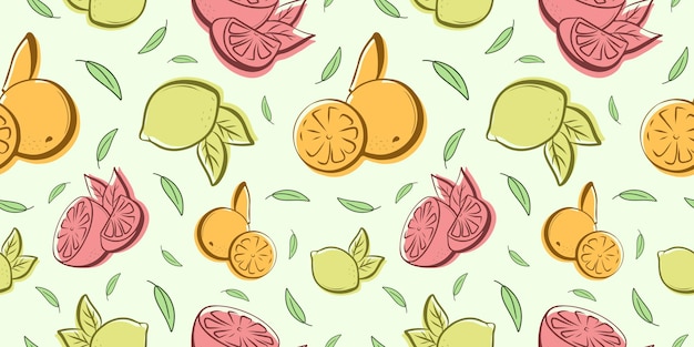 Seamless citrus fruits pattern with orange lime grapefruit