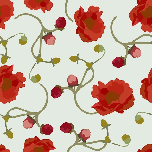 Seamless classic red rose flowers pattern background greeting card or fabric