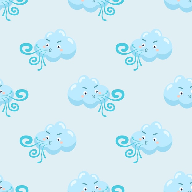 Seamless cloud and wind cartoon pattern