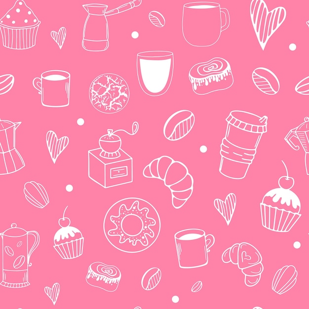 Seamless coffeethemed doodle pattern