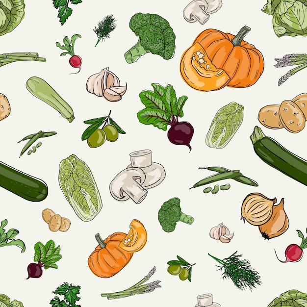 Seamless color pattern with various vegetables