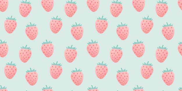 Seamless colorful berries pattern with pink strawberries