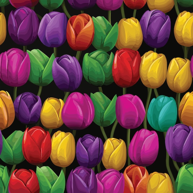 Vector seamless colorful tulip pattern