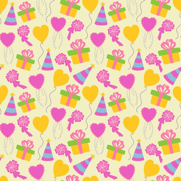 Seamless cute box cake and balloon background pattern in vector